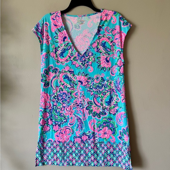 LILLY PULITZER Talli Cover-up Dress Blue Horizon Jungle Sunrise XS - Picture 3 of 10